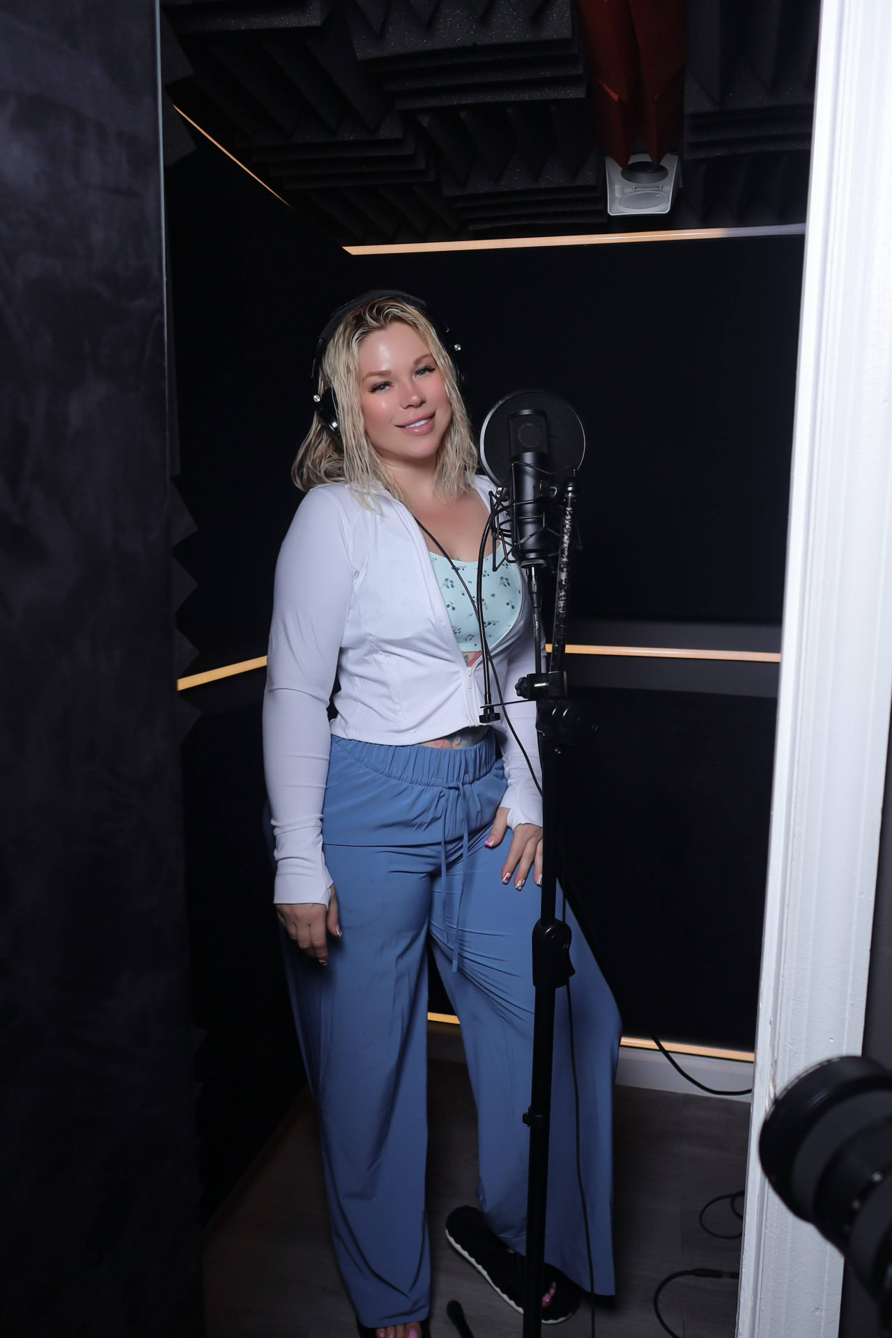 Paris Banks recording in the vocal booth