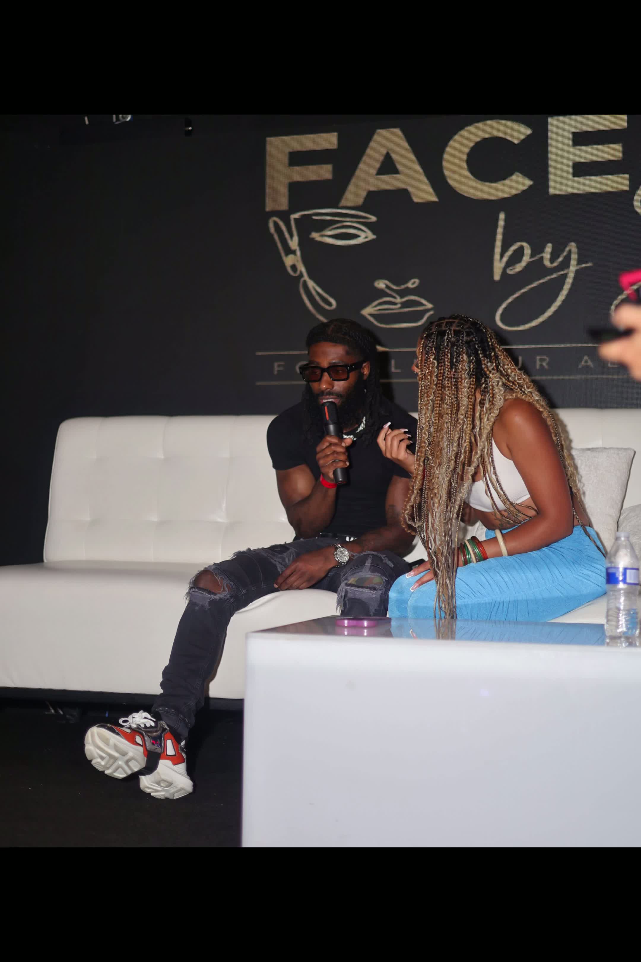 Mike mid-confession with Cookie on the Uncut Confessions stage
